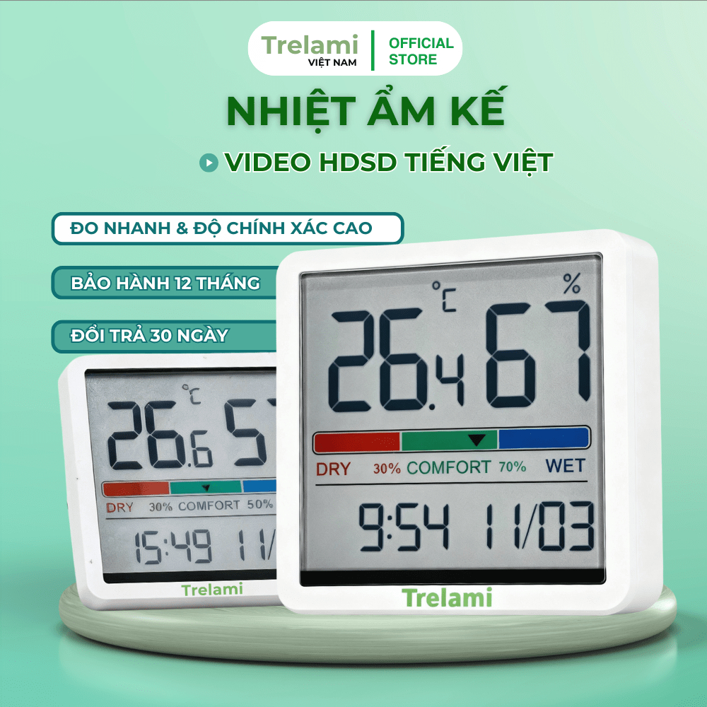 Combo 2 Nhiệt ẩm kế phòng bé Trelami NK5253 – Giúp mẹ kiểm soát độ ẩm & nhiệt độ, bé dễ chịu và ngủ 