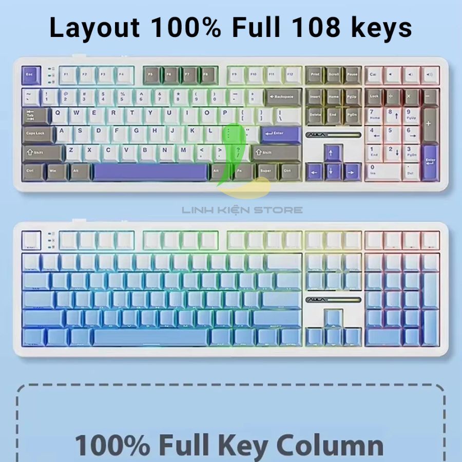 AULA F108 - Bàn Phím Cơ Không Dây Kết Nối 3 Chế Độ, Mạch Xuôi Full Key Hotswap | BigBuy360 - bigbuy360.vn