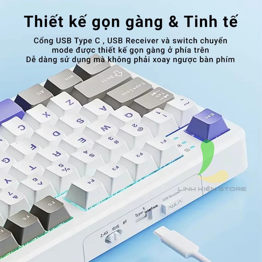 AULA F108 - Bàn Phím Cơ Không Dây Kết Nối 3 Chế Độ, Mạch Xuôi Full Key Hotswap | BigBuy360 - bigbuy360.vn