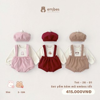   BST TẾT 2026  Set Body Yếm Kèm Mũ Nồi Cho Bé Diện Đón Tết Set Yếm Cho Bé Trai Bé Gái Từ 3-12 Tháng 