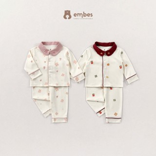  Bộ Pijama Dài Tay Cho Bé Embes Bộ Đồ Ngủ Kẻ Caro Thêu Hình Chất Cotton Cho Bé Trai Bé Gái Từ 8-18kg 