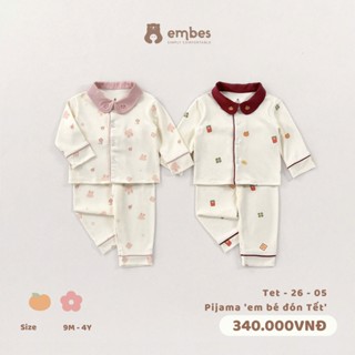   BST TẾT 2026  Bộ Pijama Tết Embes Bộ Đồ Ngủ Dài In Họa Tiết Tết Cho Bé Trai Bé Gái Size Từ 8-18 Kg 