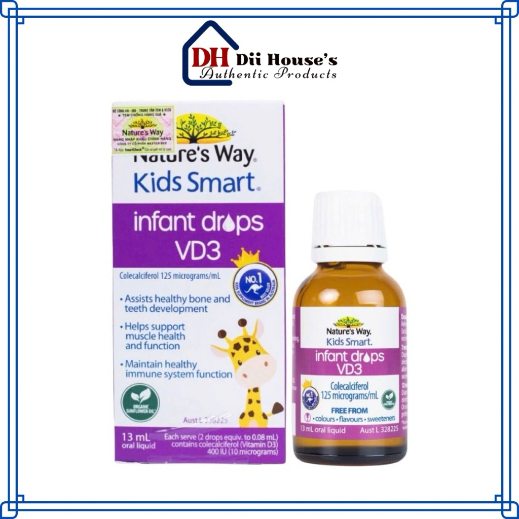 [Nhập khẩu] Vitamin D3 dạng nước cho bé Nature's Way Kids Smart Infant Drops VD3 13ml, diihouse.