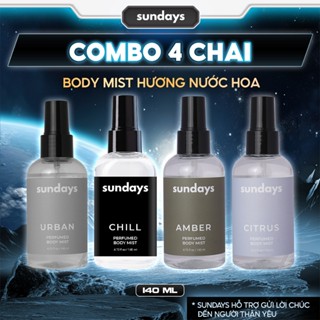  Combo 4 Chai Bodymist Nam Sundays - Xịt Thơm Toàn Thân Lưu Hương 4H Hương Nước Hoa Khử Mùi Nam Đi Học Đi Làm 