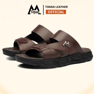  Dép Nam Da Bò Trung Niên Timanvn DL65 Quai Ngang Đế Cao Chống Trơn Êm Chân 