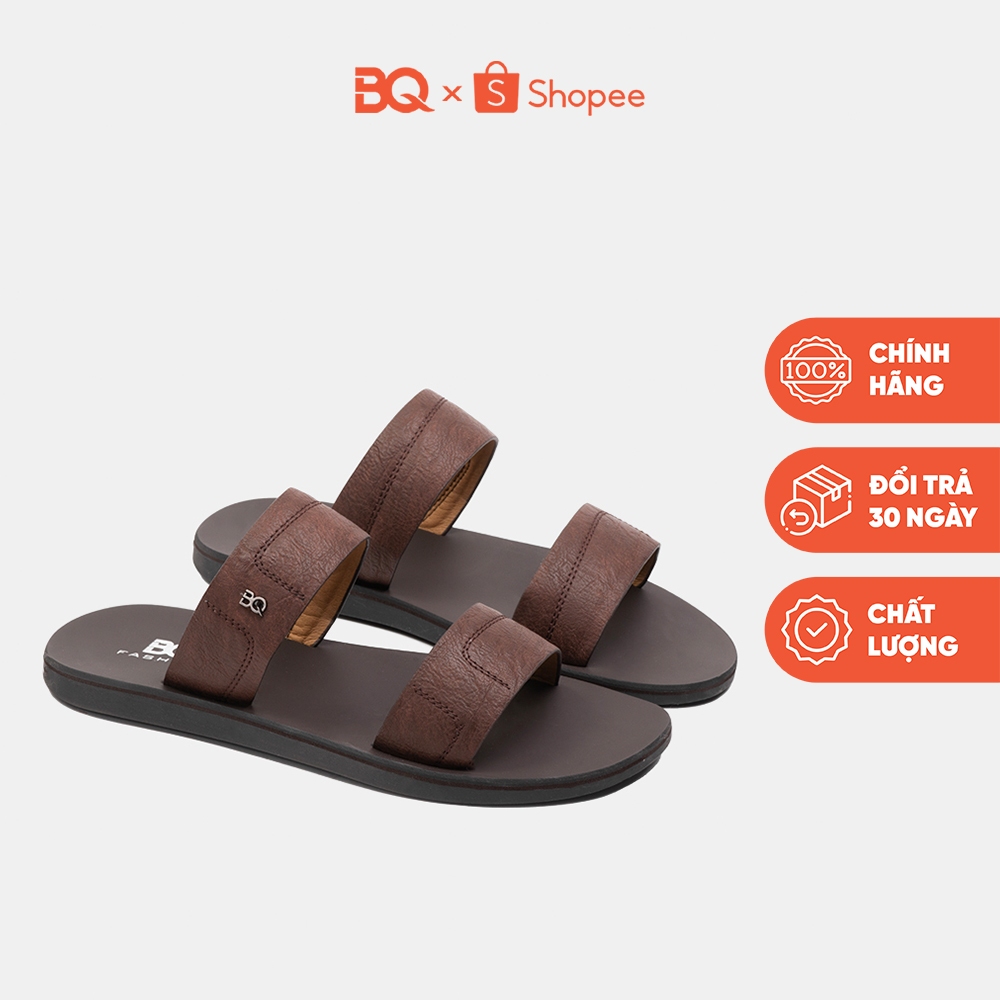 Dép da nam hai quai ngang đế bằng da bò form trẻ trung BQ D 3287