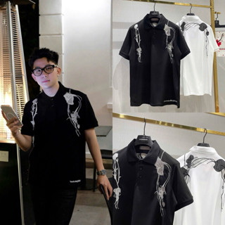  Áo polo nam nữ cổ bẻ PB cotton gai thêu hoạ tiết nhánh dây leo hoa lá hai mặt dày dặn boy phố PL175P 