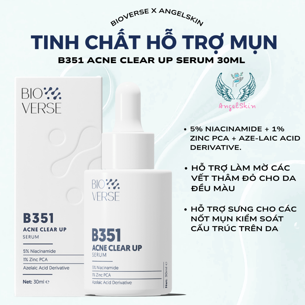 Tinh Chất Niacinamide 5% + Zinc 1% Hỗ Trợ Mụn Bioverse B351 Acne Clear Up Serum 30ml [ ANGELSKIN]