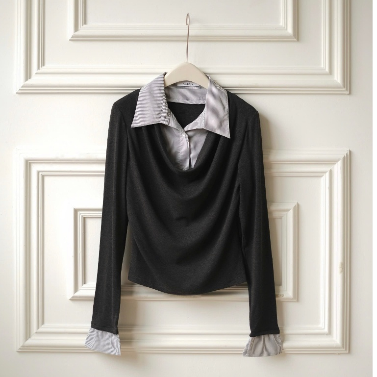 Áo thun cổ phối layer cổ đức, chất liệu mềm mại, dễ mix đồ thời trang nữ Calie AF198