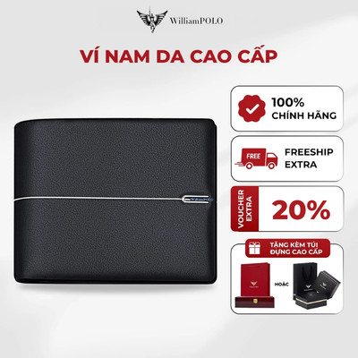 Ví nam da phối họa tiết viền cao cấp WILLIAMPOLO chính hãng, bóp nam thời trang lịch lãm POLO211546