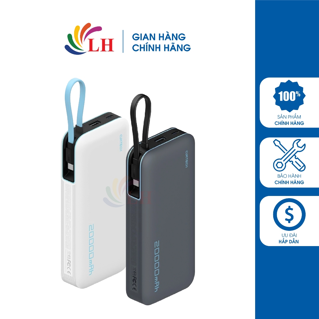 Sạc dự phòng Cuktech Power Bank Built-in USB-C Cable 1Type-C 55W 20000mAh CP25 PB200N - Hàng chính h