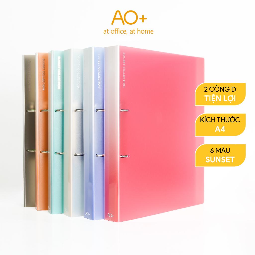 File còng A4 Sunset AO+, bìa nhựa PP 2 còng nhẫn D chắc chắn (3.5cm/5cm) SB211/SB212