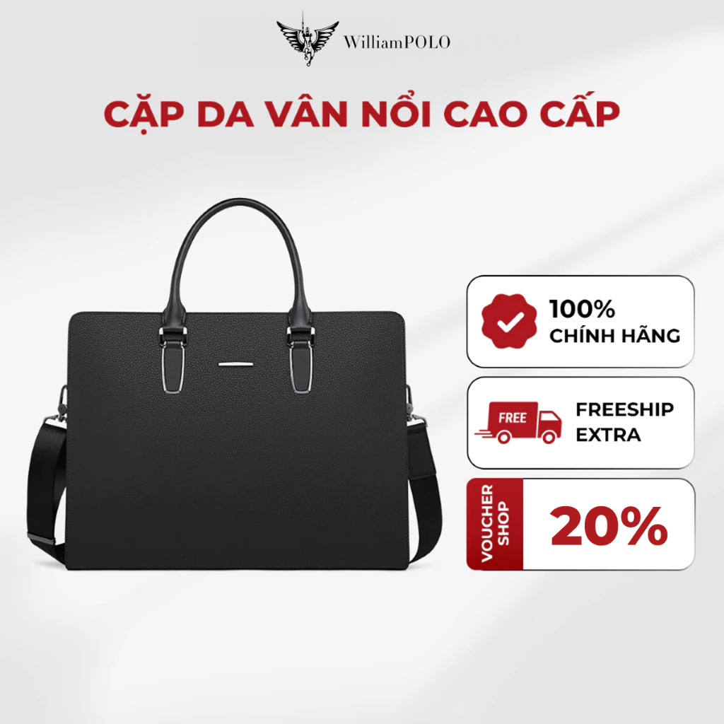 Cặp da công sở vân nổi Williampolo, túi xách nam cao cấp thiết kế đơn giản POLO203085