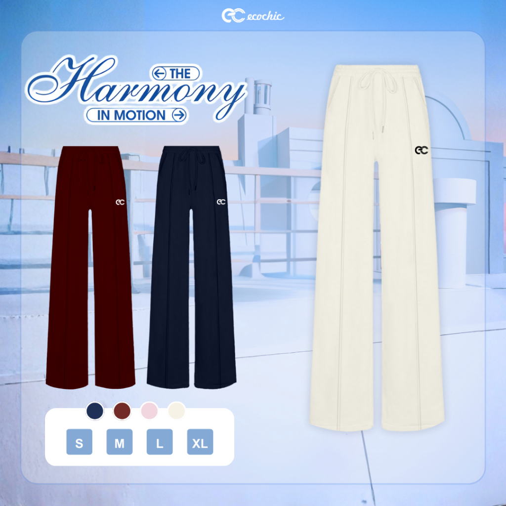 Quần Ống Suông ECOCHIC Mickey Phối Viền Line Hai Túi Logo Thêu Chất Liệu Cao Cấp Mềm Mịn B215