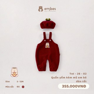   BST TẾT 2026  Quần Yếm Kèm Mũ Nồi Đính Bánh Chưng Cho Bé Trai Bé Gái Diện Đón Tết Size Từ 3-12Tháng 