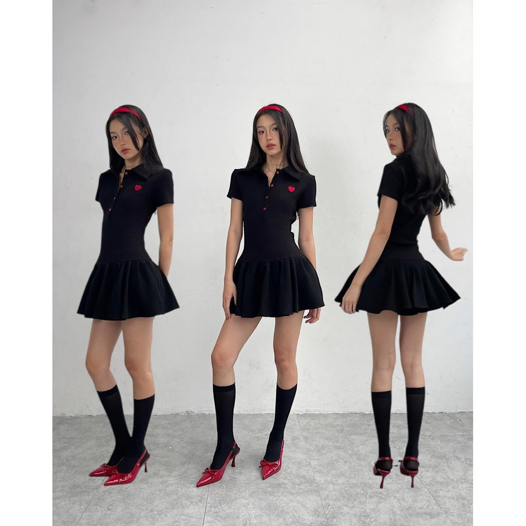 [Thanh lý-New 90%]_Váy Polo thun thêu trái tim Ours Studio