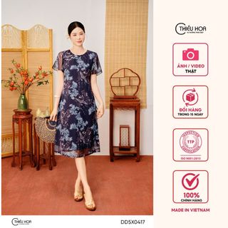  Đầm trung niên thiết kế cao cấp chất liệu Voan lụa mềm mại thoáng mát thương hiệu Thiều Hoa DD5X0417 