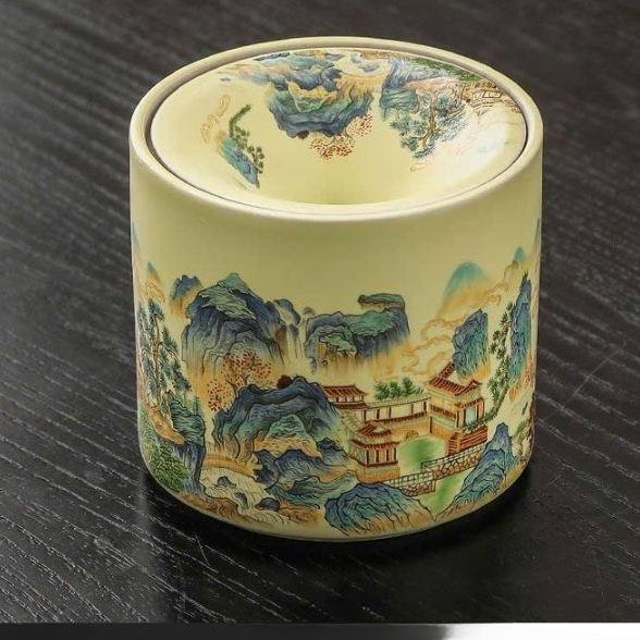 Gạt tàn gốm sứ dạng phễu, gạt tàn có nắp, chống tro bay hoa văn sinh động
