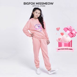  Bộ quần áo thu đông bé gái Bigfox Miss Meow dài tay size đại hoodie có mũ 12-15 tuổi 