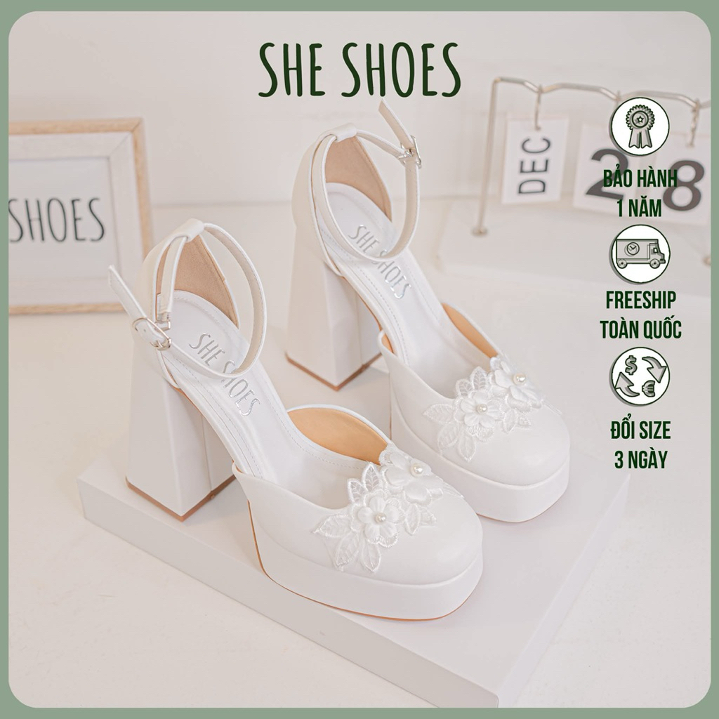 Giày cưới sandal đế đúp kết chùm hoa lam tinh 13P - GC12004