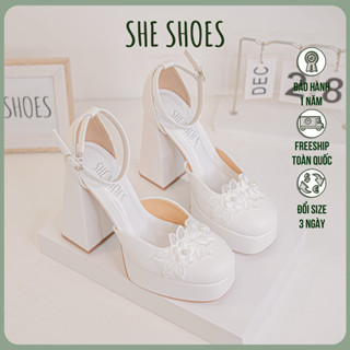 Giày cưới sandal đế đúp kết chùm hoa lam tinh 13P - GC12004