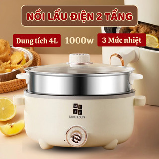  Nồi Lẩu Điện Đa Năng 2 Tầng MISU LOUIS Kèm Giá Hấp 28 cm Tráng Men Chống Dính Công Suất 1000W 