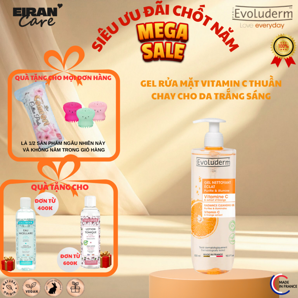 Gel Rửa Mặt Vitamin C Làm Trắng Sáng Da Evoluderm - Pháp. Vitamin  C Radiance Cleansing Gel 500ml