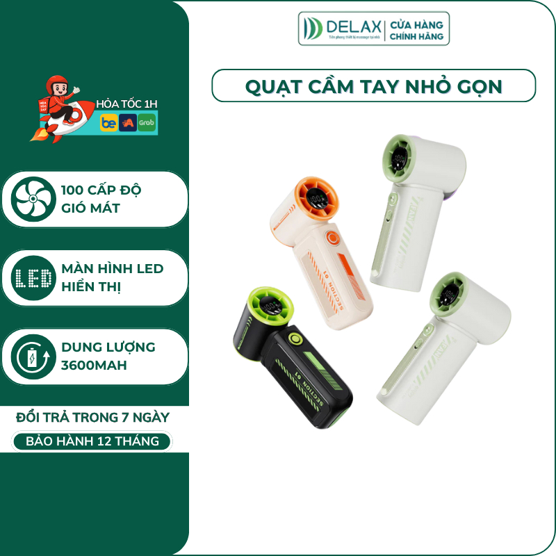  Quạt Mini Cầm Tay DELAX Tích Điện Làm Mát Nhanh Dung Lượng 3600mah 100 Mức Gió - QMN07 