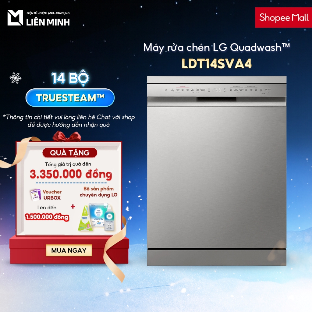 LDT14SVA4 - Máy Rửa Chén Độc Lập Quadwash TrueSteam™ LG LDT14SVA4 - 14 Bộ châu Âu [SHIP 0Đ HCM]