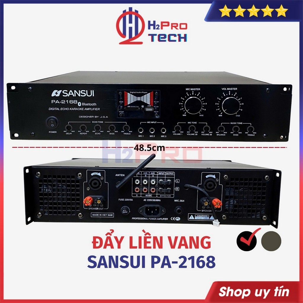 Cục Đẩy Công Suất Liền Vang Cao Cấp SANSUI PA-2168 2 Kênh 2400W - Nguồn Xuyến, 24 Sò, Chống Hú-H2Pro