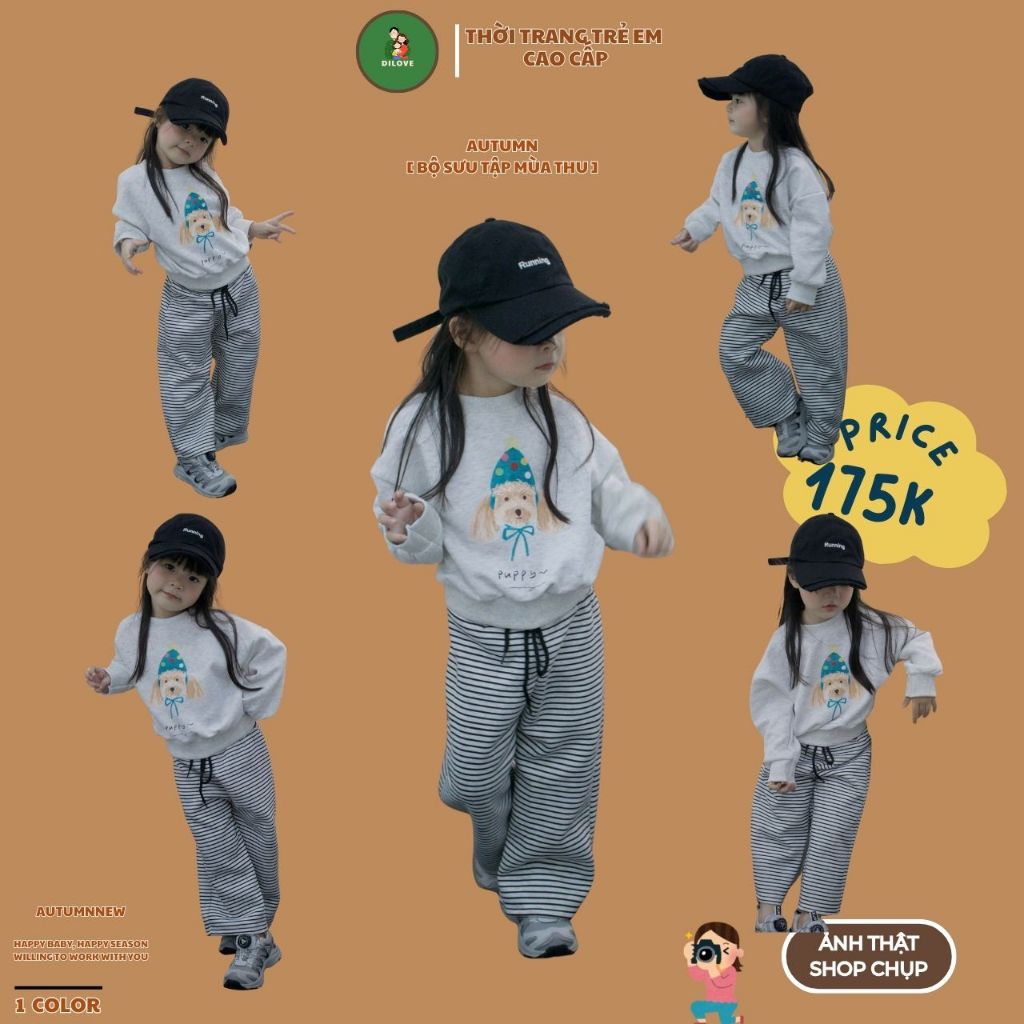 Bộ Quần Áo Thu Đông Cho Bé DILOVE Phong Cách Hàn Quốc Chất Liệu Cotton Co Giãn Thoáng Mát Quần Áo Th