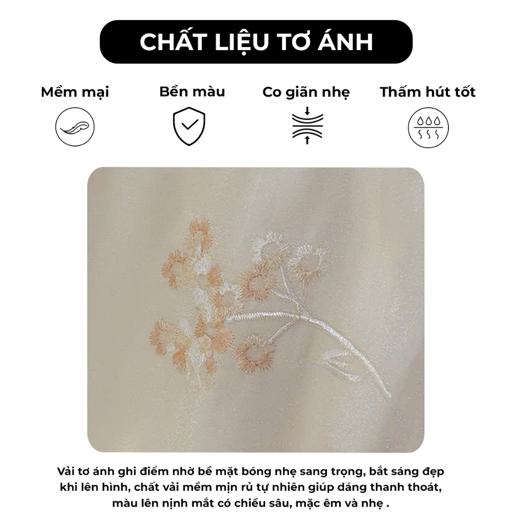 Áo dài cách tân tết nữ Giian dáng suông 4 tà, hoa nhí thêu thủ công cao cấp, thiết kế cổ tròn phối ngọc cách điệu AD0020 | BigBuy360 - bigbuy360.vn