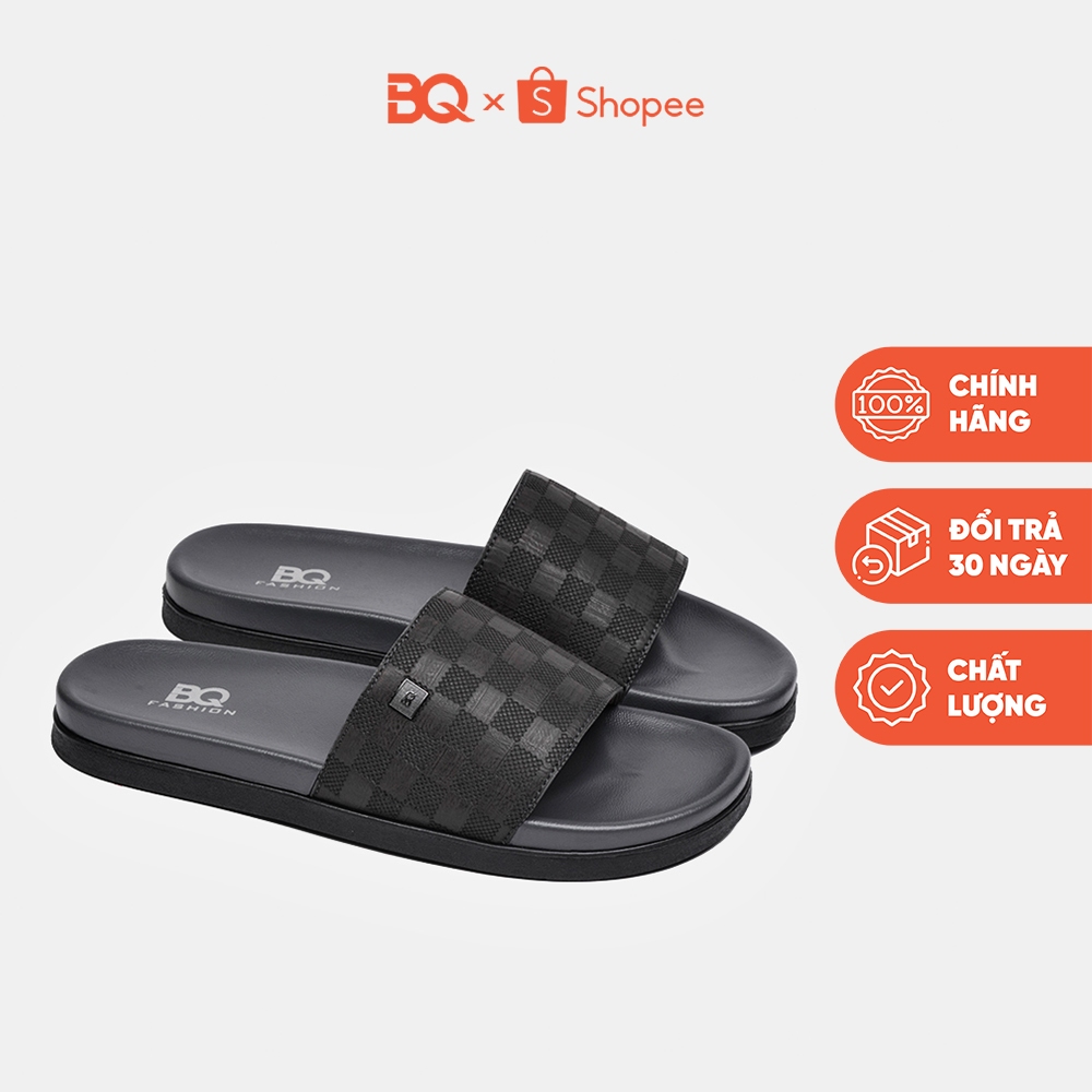 Dép nam đế bằng quai ngang mặt da caro thời trang BQ D 956