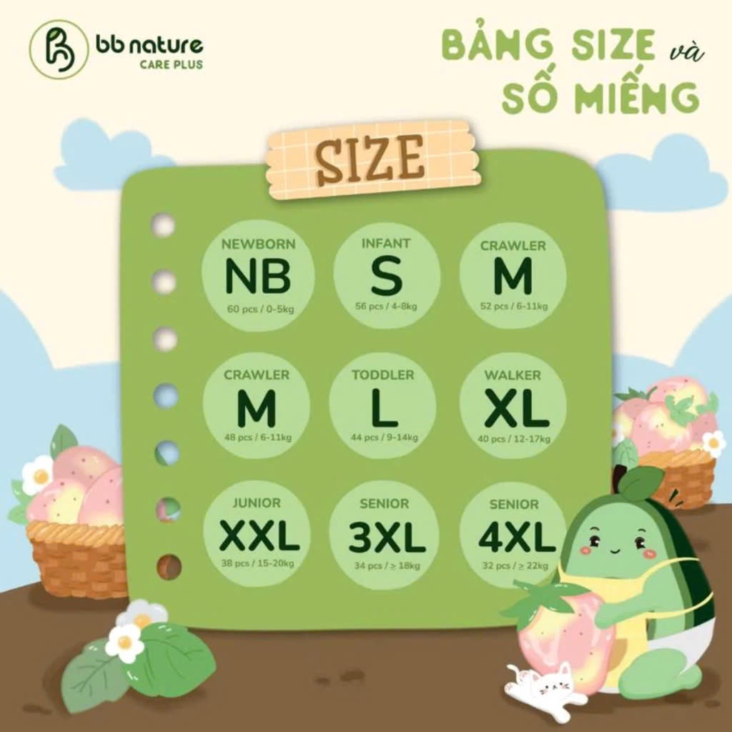 [SP có voucher Live X] Tã/bỉm BB NATURE/BB NATURE CARE PLUS sợi tre hữu cơ Hàn Quốc đủ size cho bé