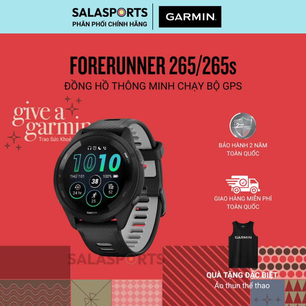 Đồng Hồ Thông Minh Garmin Forerunner 265/265S Music Wifi GPS (Black/White/Aqua) - Hàng Chính Hãng