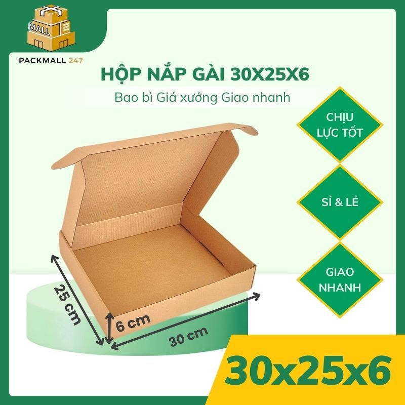 30x25x6 Combo 100 Hộp Carton Nắp Gài Đóng Hàng Tiết Kiệm, Nhanh Chóng - Packmall247