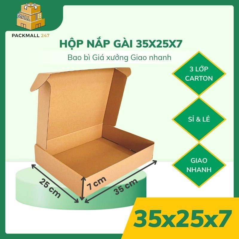 35x25x7 [Combo 10] Hộp Carton Nắp Gài, hộp giấy nắp cài Đựng quần áo, sách vở - Packmall247