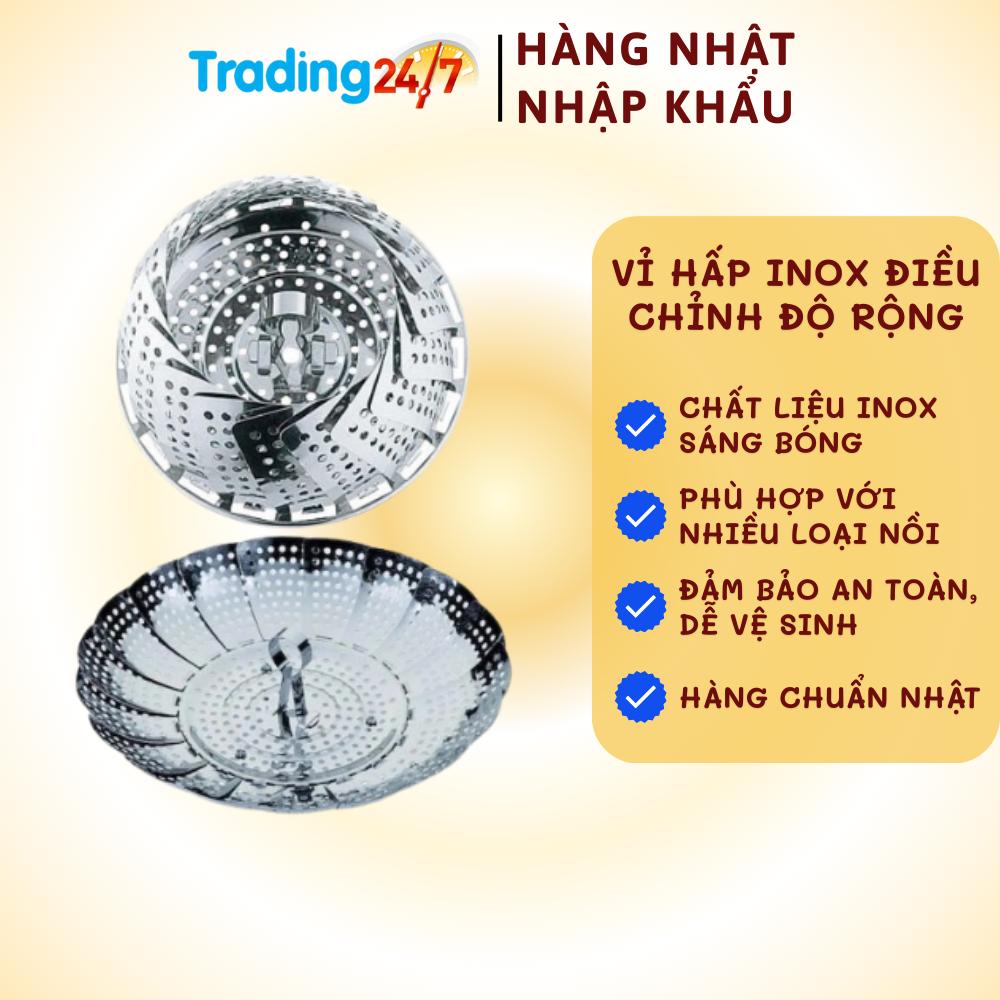 ( Nhật Bản ) Vỉ hấp inox (có thể điều chỉnh độ mở rộng) hàng chuẩn Nhật