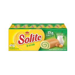 Bánh bông lan cuộn kem vị lá dứa Solite hộp 324g (18 cái).Có thể mix với vị khác