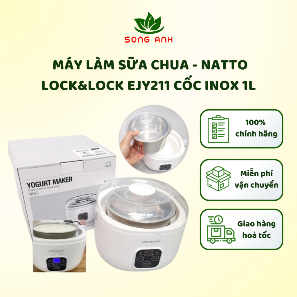 Máy làm sữa chua Lock&Lock EJY211 - máy làm natto cốc inox 1L, tự động