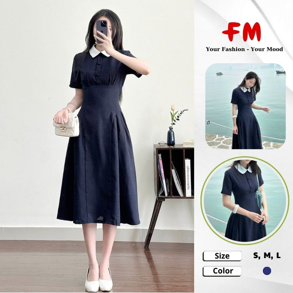 Váy Chữ A Nữ FMSTYLE Xếp Ly Dáng Xoè Cổ Sen Thanh Lịch Sang Trọng Size SML 25030239