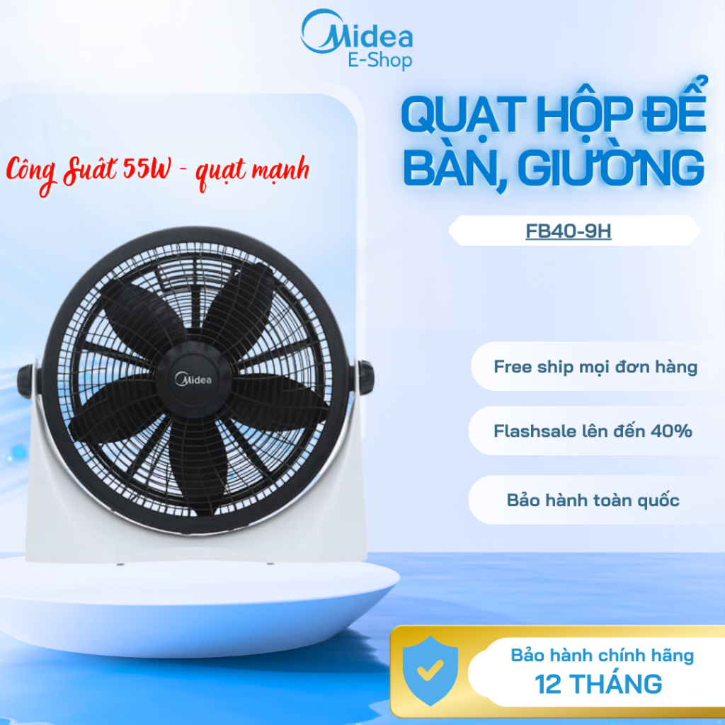 Quạt Sàn 5 Cánh Midea FB40-9H | Công Suất 55W, 3 Tốc Độ Gió, Quạt Điện Midea Chính Hãng