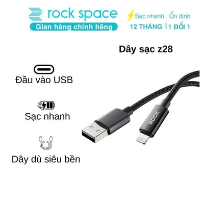 Dây cáp sạc cho iphone Rockspace Z28 sạc nhanh dây dù siêu bền BH 12 tháng