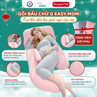  Gối bầu chữ G Easy MOM vải nhung hạt nổi matxa mềm mịn cao cấp giảm đau lưng nâng đỡ bụng bầu kèm gối phụ 