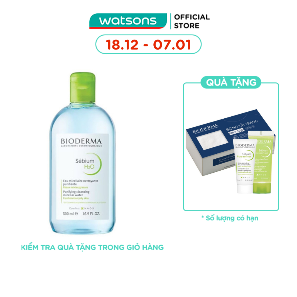  Nước Tẩy Trang Dành Cho Da Hỗn Hợp và Da Dầu Bioderma Sebium H20 500ml 