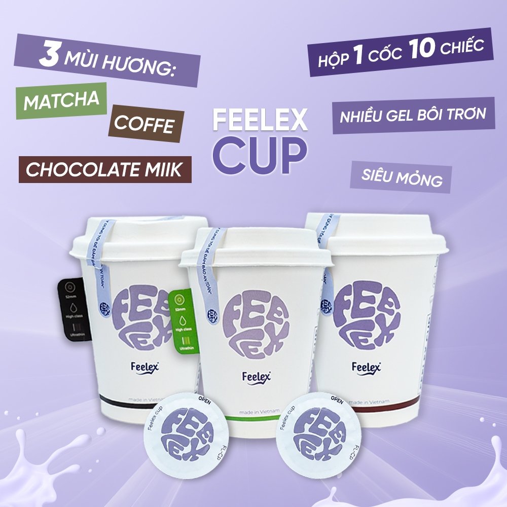 Bao cao su Feelex Cup siêu mỏng, nhiều gel bôi trơn, dạng cốc 10c