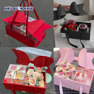  10 Hộp Giấy Nắp Mica Có Nơ Đựng Quà Tết Bánh Và Hoa Trái Cây...  kèm đế bánh 20cm  15cm  