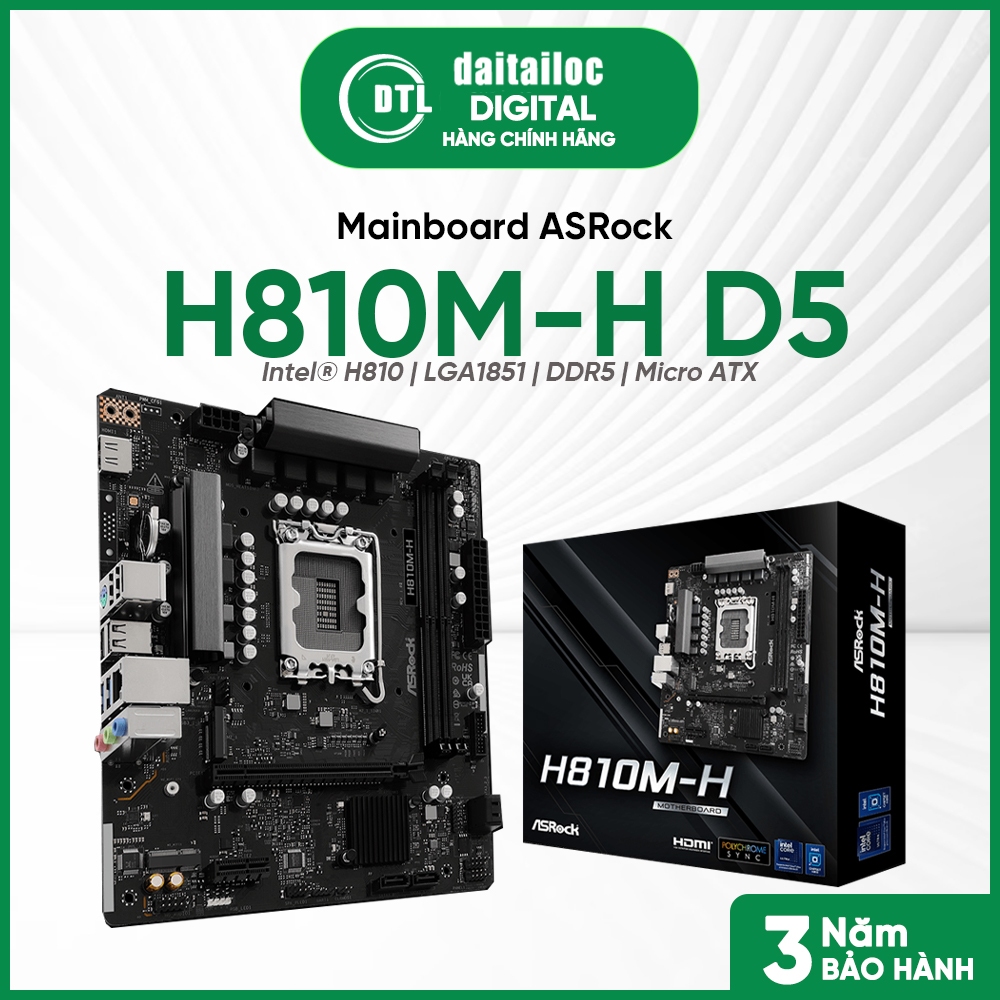 Mainboard ASRock H810M-H Intel H810 LGA1851 DDR5 Micro ATX | Chính Hãng | Bảo Hành 36 Tháng