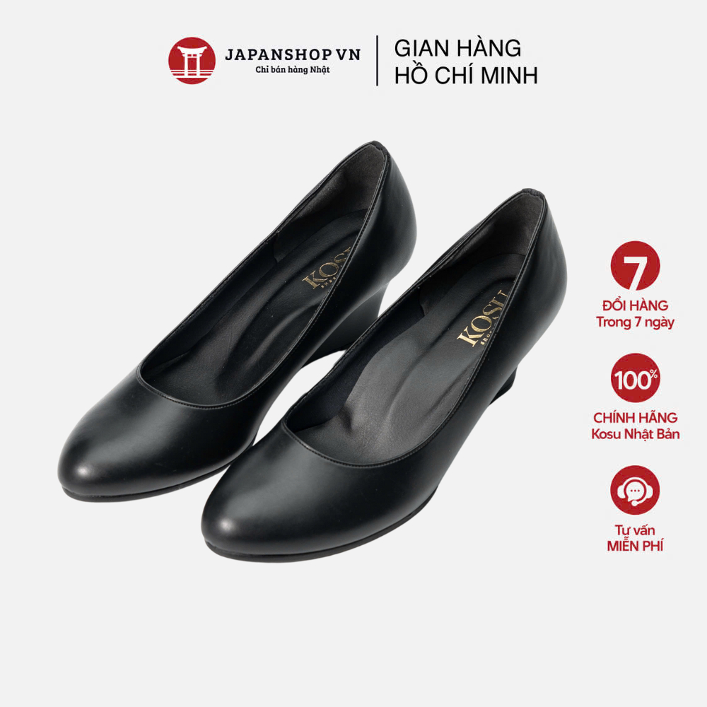 Giày Kosu Cash Wedge Pump 7p Kosu K-24830, Giày da nữ mang nhẹ, êm, chống trơn trượt chính hãng Nhật