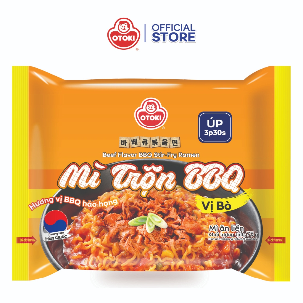 Combo 10 Gói Mì Ăn Liền Trộn BBQ Vị Bò Otoki 75g